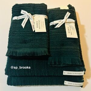 🎁6PC BIANCA Bath Towel Set - Emerald Green Cotton Boucle Textured Pattern